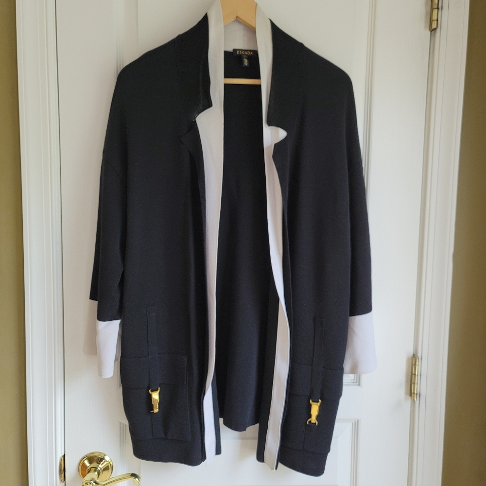 Escada cardigan black and white womens size L
